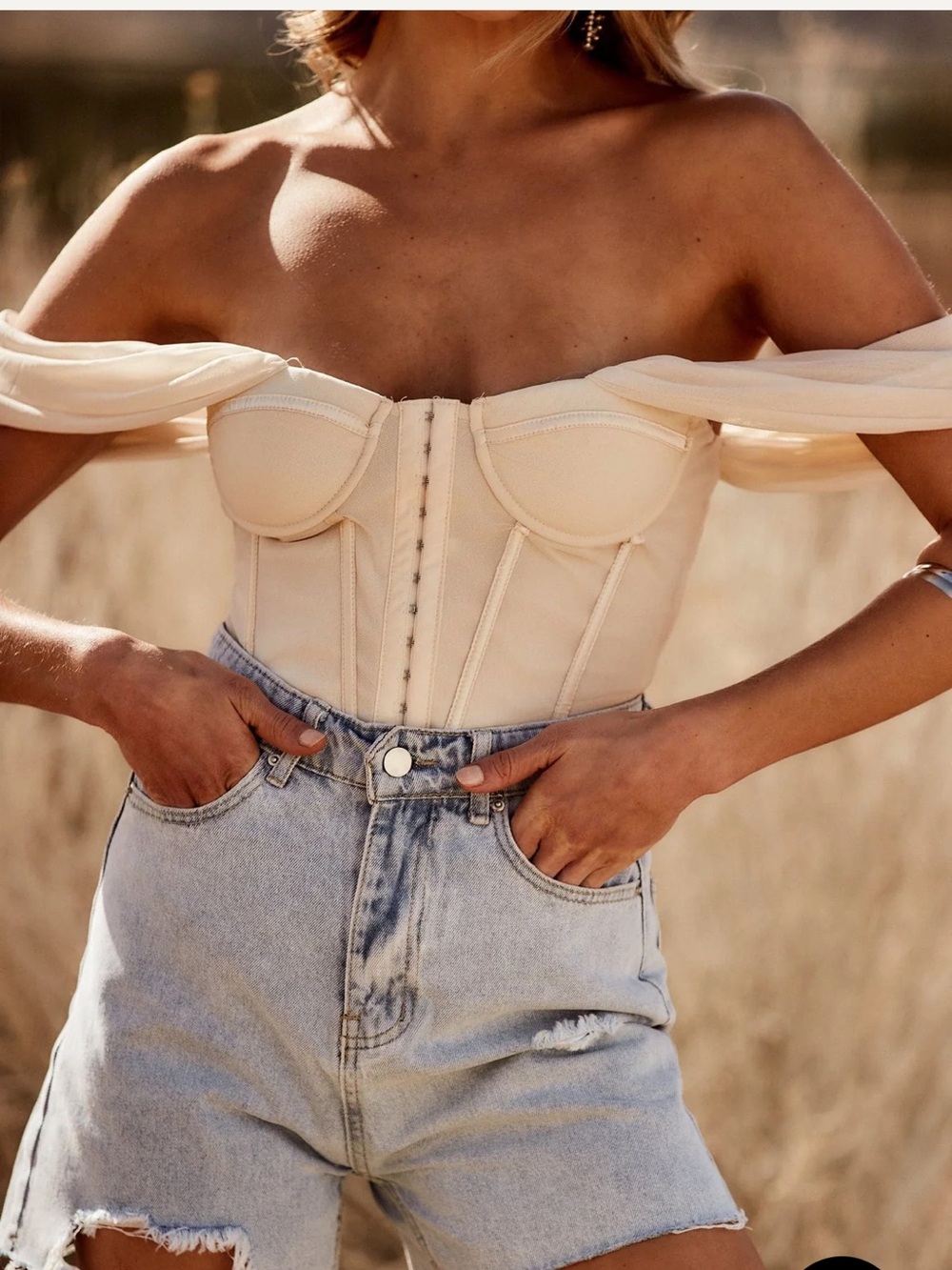12th tribe Off-Shoulder Cream Bustier Top